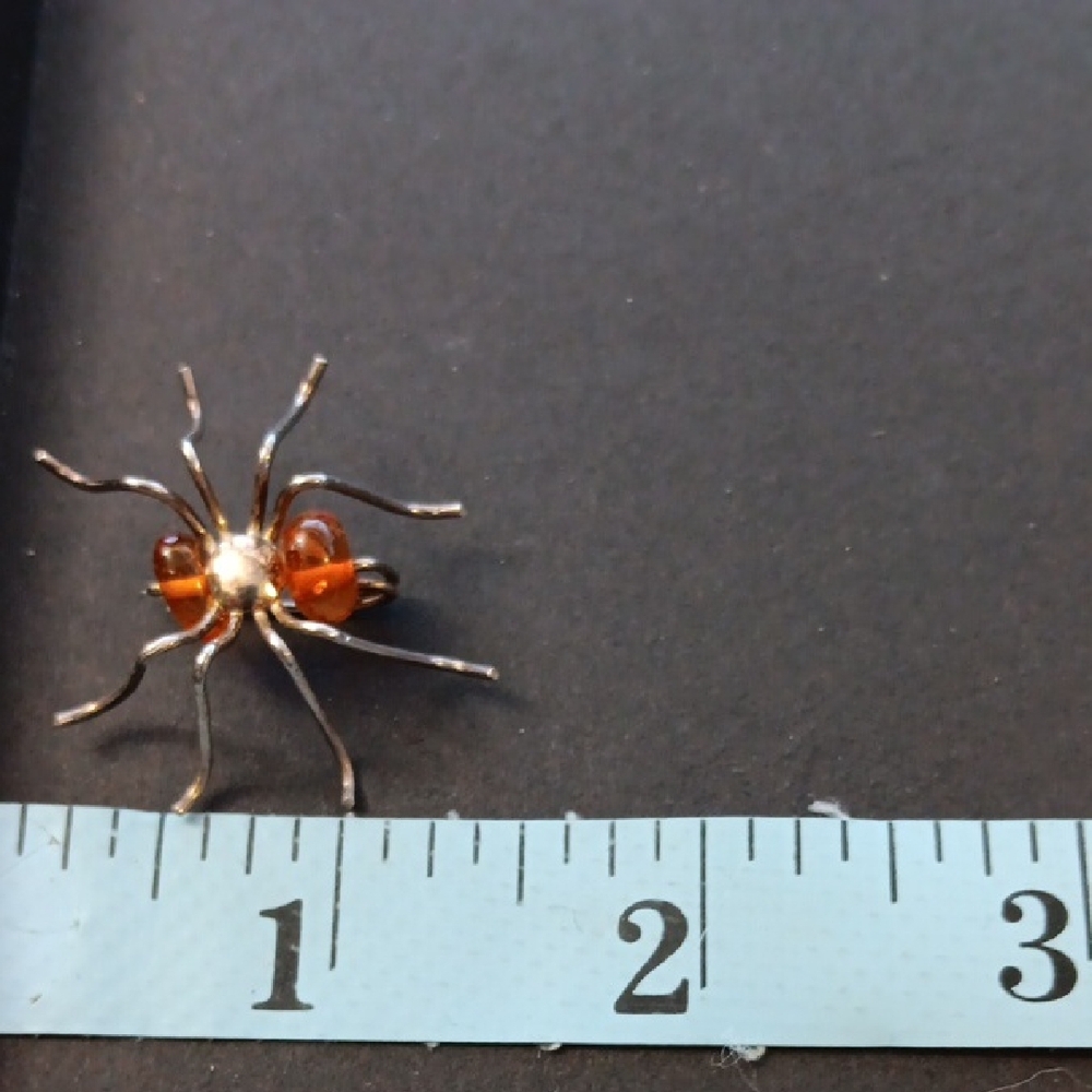 VTG Sterling Silver Baltic Amber Spider Brooch Pin - Picture 4 of 8